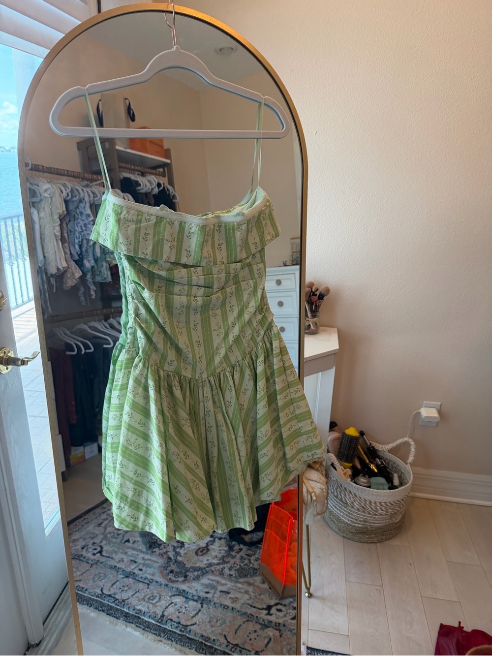 Green Striped Ruffle Sundress